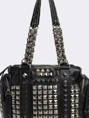 Black Studded Chain-Handle Shoulder Bag Vegan